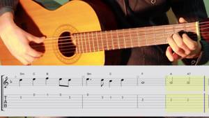 Yesterday Beatles guitar lesson for beginner. Уроки гитары с нотами и табами для начинающих